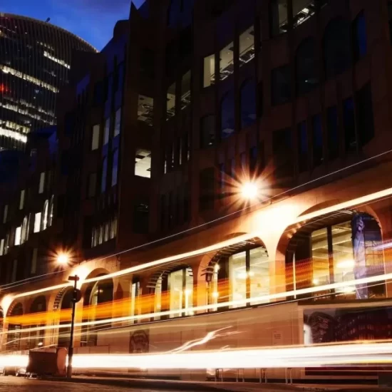 long exposure shot of front of office building