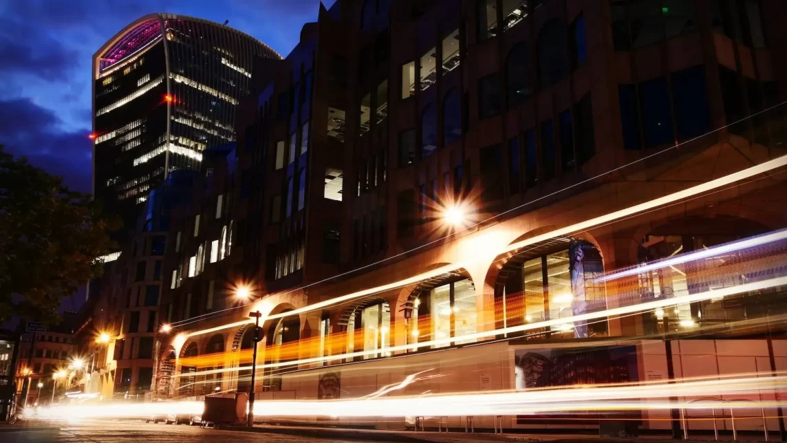 long exposure shot of front of office building