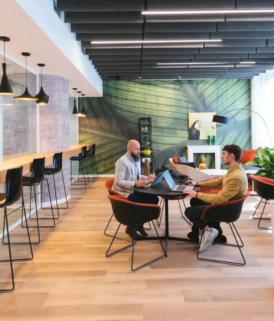 modern work space with batten lighting