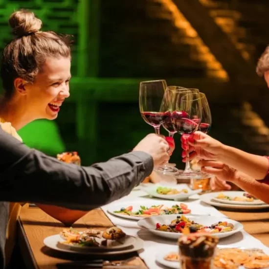 Four people enjoying a home cooked meal