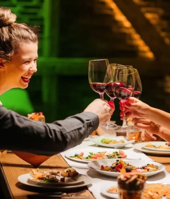 Four people enjoying a home cooked meal