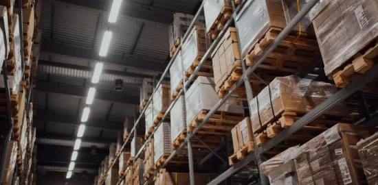 Racking aisle with fluorescent lamps