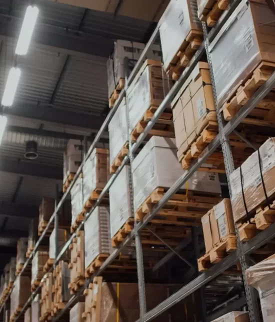 Racking aisle with fluorescent lamps