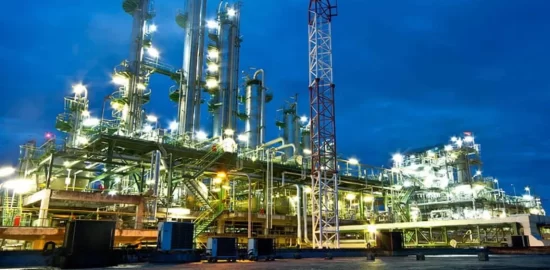 hazard lighting at an oil refinery