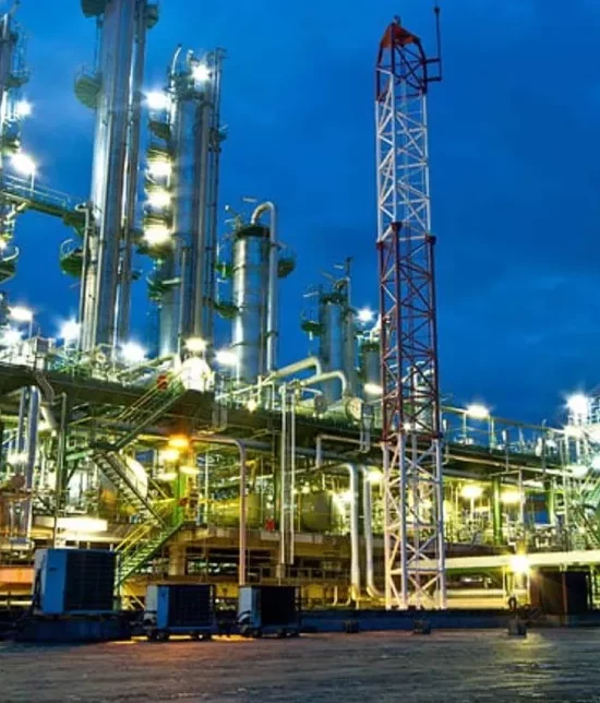 hazard lighting at an oil refinery