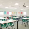 Recessed panel lighting in a classroom