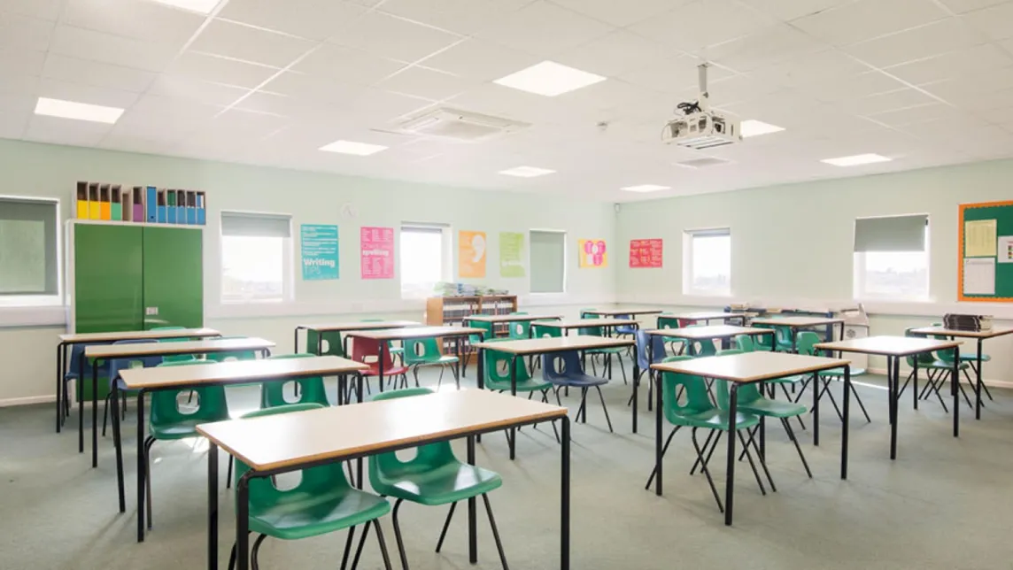Recessed panel lighting in a classroom